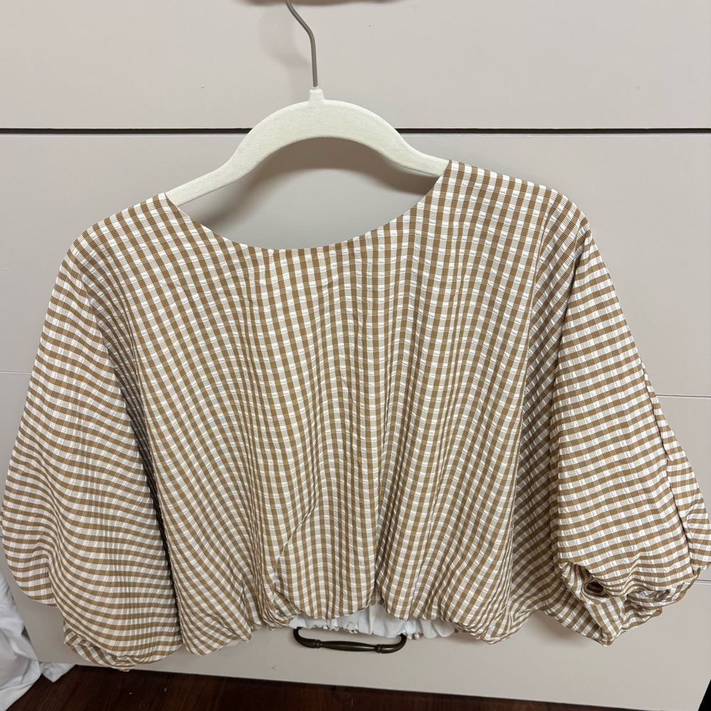 English Factory Beige and White Checkered Blouse
